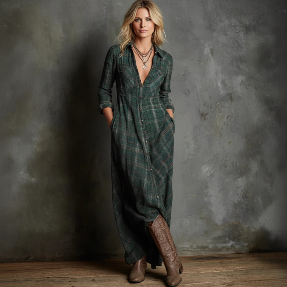 Sarah | Rochie cămașă maxi atemporală